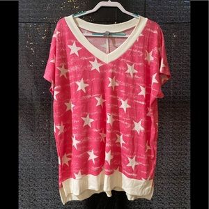 EUC honeyme hot pink/star vneck top plus 3x